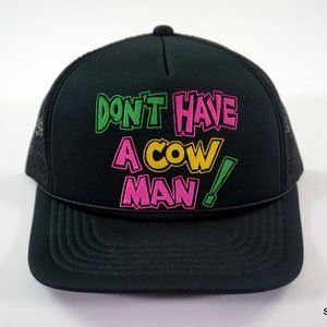Vintage Don't Have A Cow Man! Spellout Snapback Hat Black Neon Letters Adult OSF